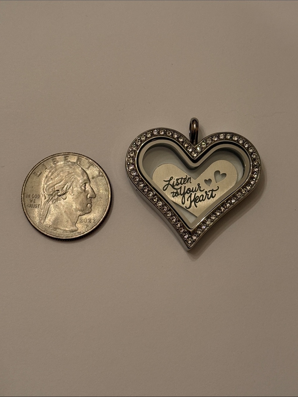 Silver Heart Locket Pendant with 'Listen to Your Heart' Accent
